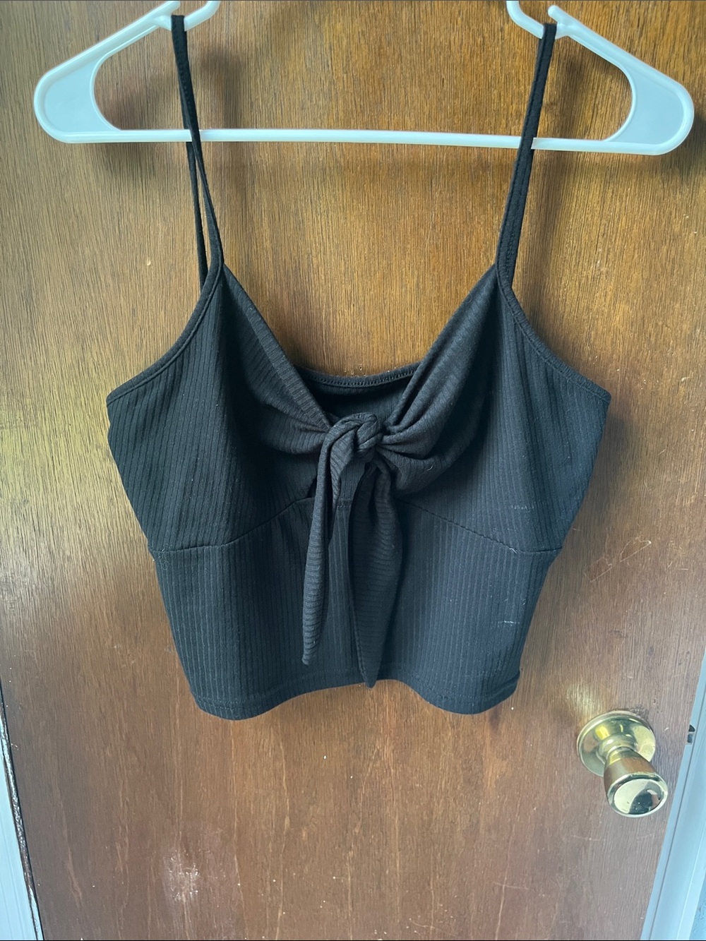 Black Tie-Front Ribbed Cami Top